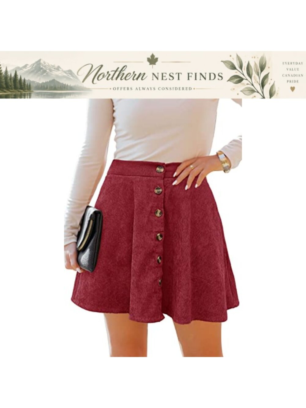 Corduroy Button Front Skater Skirt High Elastic Waist A-Line Mini with Pockets